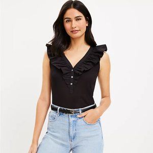 NEW Loft XL Black Ruffle V Neck Tee Top Prairie Boho Cottage Whimsigoth